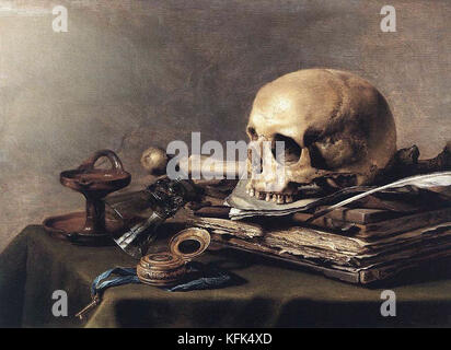 Pieter Claesz Vanitas Stillleben Mit Einem Totenkopf Und Einer Vase Stockfotografie Alamy