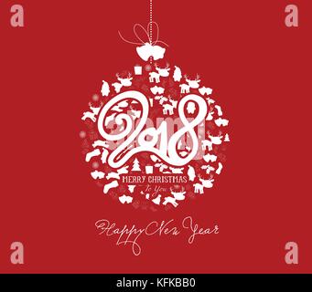 Frohes neues Jahr 2018 und christmas ball Postkarte Stock Vektor