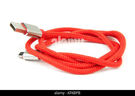 Usb-Kabel isolieren auf Weiß. Nach oben Schließen Stockfoto