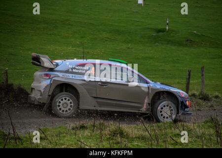 Uk. 29 Okt, 2017. #4 Hayden padden (nzl) und Co-Fahrer Sebastian Marschall (GBR) von Hyundai motorsport Während der See brenig Etappe der Rallye gb Runde der FIA World Rally Championship 2017 in Wales konkurrieren. Credit: Hugh Peterswald/Pacific Press/alamy leben Nachrichten Stockfoto