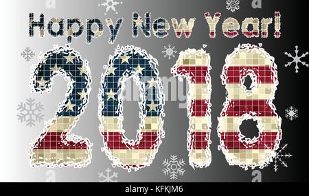 Frohes neues Jahr 2018 mit der Flagge der USA, 2018 Frohes neues Jahr Ziffern, Taschenkalender 2018, Business Card 2018 Kalender Stock Vektor