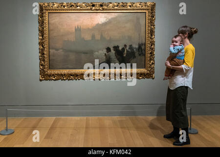 London, Großbritannien. 30 Okt, 2017. Westminster 1878 von Giouseppe De Nittis - EY Ausstellung: Impressionisten in London, französische Künstler im Exil (1870-1904) in der Tate Britain. Es versammelt über 100 Werke von Impressionisten in der ersten großen Ausstellung, die Geschichten der französischen Künstler, die Zuflucht in Großbritannien während des Deutsch-Französischen Krieges gesucht. Die Ausstellung läuft vom 2. November 2017 bis 29. April 2018. London, Großbritannien, 30. Okt 2017. Credit: Guy Bell/Alamy leben Nachrichten Stockfoto