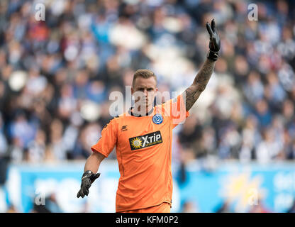 Torwart Mark FLEKKKEN (DU), Geste, Geste, Fussball. Bundesliga, 12. Spieltag, MSV Duisburg (DU) - Union Berlin 1:1, am 29.10.2017 in Duisburg/Deutschland. |Nutzung weltweit Stockfoto