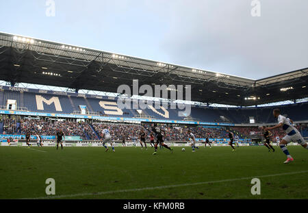 Duisburg, Deutschland. Oktober 2017. Schauinsland-Reisen-Arena, Spielszene, Aktion, Uebersicht, leere Tribuene, Fussball . Bundesliga, 12. Spieltag, MSV Duisburg (DU) - Union Berlin 1:1, am 29.10.2017 in Duisburg/Deutschland. |Nutzung weltweit Guthaben: dpa/Alamy Live News Stockfoto