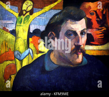 Selbstportrait mit einem gelben Christus 1890 Paul Gauguin - Eugène Henri Paul Gauguin 1848 - 1903 war eine französische post-impressionistischen Künstler, Frankreich. (Gestorben ,8 Mai 1903, Atuona, Marquesas Islands, Französisch-Polynesien) Maler, Bildhauer. Stockfoto