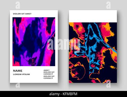 Neon marmortextur Explosion paint Splatter künstlerische Abdeckrahmen Design. Dekorative rosa splash Spray blauen Hintergrund. Trendy template vector Abdeckung R Stock Vektor