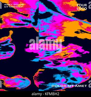 Neon marmortextur Explosion paint Splatter künstlerische Abdeckrahmen Design. Dekorative rosa splash Spray blauen Hintergrund. Trendy template vector Abdeckung R Stock Vektor