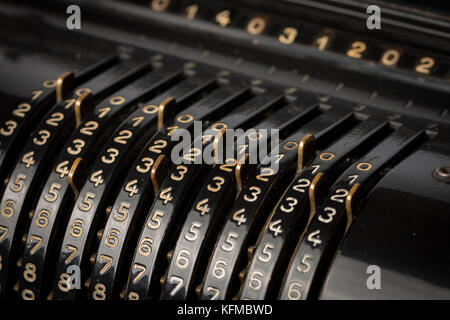 Details eines Schwarzen mechanischen Rechner aus dem 19. Jahrhundert Stockfoto