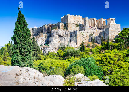 Athen, Griechenland - Nacht Blick auf die Akropolis, das antike Zitadelle der griechischen Zivilisation. Stockfoto