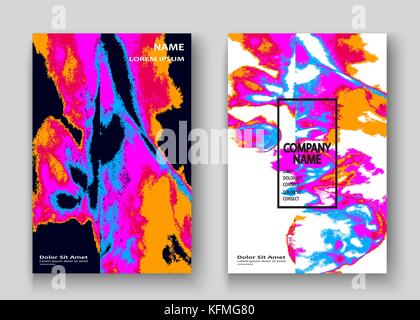 Neon marmortextur Explosion paint Splatter künstlerische Abdeckrahmen Design. Dekorative rosa splash Spray blauen Hintergrund. Trendy template vector Abdeckung R Stock Vektor