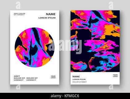 Neon marmortextur Explosion paint Splatter künstlerische Abdeckrahmen Design. Dekorative rosa splash Spray blauen Hintergrund. Trendy template vector Abdeckung R Stock Vektor