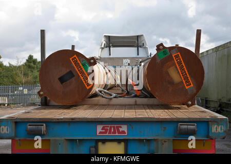 Stillgelegten Abschnitte in der Nordsee Öl- und Gasindustrie Norfolk Metallplatz in Großbritannien geliefert von ARR Craib Transport verwendet wird. Stockfoto