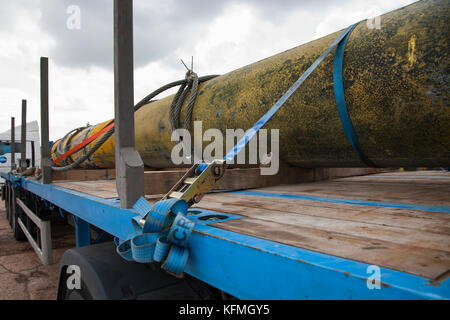 Stillgelegten Abschnitte in der Nordsee Öl- und Gasindustrie Norfolk Metallplatz in Großbritannien geliefert von ARR Craib Transportunternehmen verwendet. Stockfoto