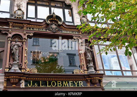 HAUPTGESCHÄFT LOBMEYR in der Kärntner Straße Wien. Berühmte Kristall-und Glasgeschäft. Familienunternehmen. Gegründet 1823. Wien, Österreich, Europa, EU. Stockfoto