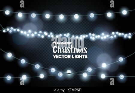 Silber glühende Weihnachtsbeleuchtung Sammlung. Vector Illustration. Stock Vektor