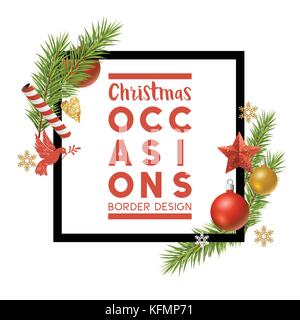 Weihnachtsbaumschmuck Zusammensetzung Grenze Rahmen mit Platz für eine persönliche Nachricht. Vector Illustration Stock Vektor