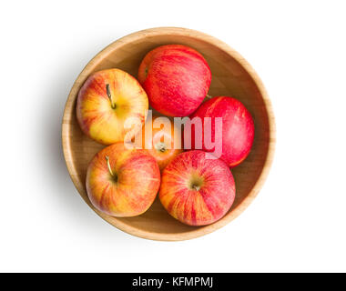 Frische Äpfel in Houten auf weißem Hintergrund. Stockfoto