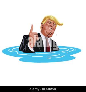 Donald Trump sinken. Vektor Cartoon Karikatur Illustration. 31. Oktober 2017 Stock Vektor