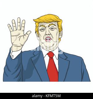 Donald Trump sagt, zu meiner Hand sprechen. cartoon Vector Illustration. 31. Oktober 2017 Stock Vektor