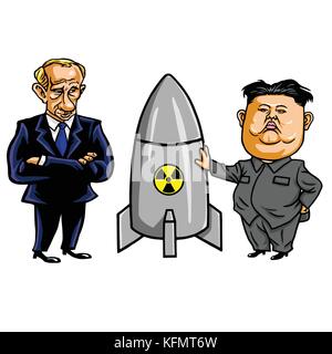 Kim Jong-un und nukleare Waffe mit Wladimir Putin. Vektor Cartoon Illustration. 31. Oktober 2017 Stock Vektor