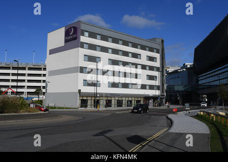 Premier Inn Hotel neben dem West Quay Shopping Complex in Southampton, Hampshire England. Stockfoto