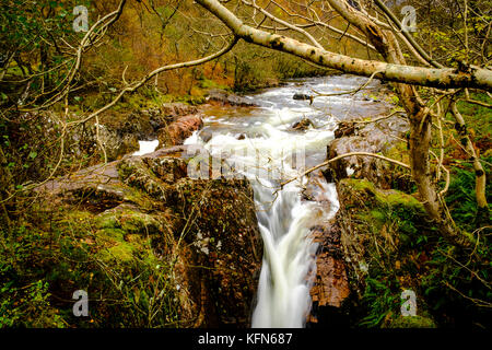 Die lower falls auf dem Wasser von Nevis, wo es wird der Fluss Nevis. Glen Nevis, Highlands von Schottland Stockfoto