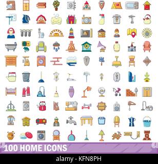 100 nach Hause Icons Set, Cartoon-Stil Stock Vektor