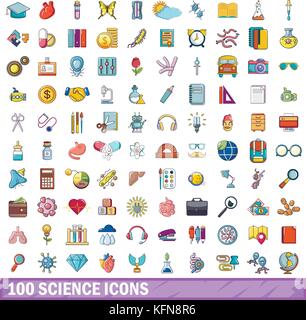 100 Wissenschaft Icons set, cartoon-Stil Stock Vektor