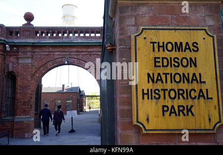 Das Schild am Eingang des Thomas Edison National Historical Park.West Orange.New Jersey.USA Stockfoto