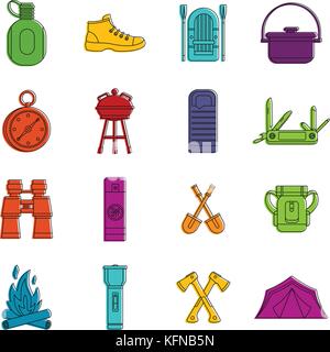 Freizeit Tourismus Symbole doodle einrichten Stock Vektor