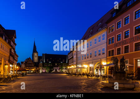 Welterbestadt Quedlinburg historischer Marktplatz bei Nacht Stockfoto