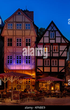 Welterbestadt Quedlinburg historischer Marktplatz bei Nacht Stockfoto