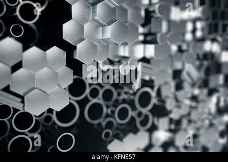 Zylindrische Metall Stahl Profile, sechseckigen Metall Stahl Profile, Quadrat Metall Stahl Profile. verschiedene Produkte aus Edelstahl, 3D-Darstellung Stockfoto