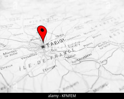 Paris city over a road map (France) Stockfoto