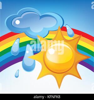 Sonne, Wolken, Regen und Regenbogen Stock Vektor