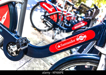 Santander Zyklen, self service Fahrradvermietung, London, England, UK. Stockfoto