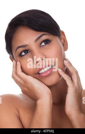 Portrait Of Young Beautiful Woman Isolated Over White Background Stockfoto