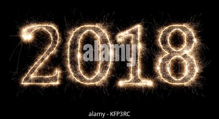 2018 Feuerwerk Wunderkerze hell leuchtenden Silvester schrift Schriftzug Anzahl Datum Stockfoto