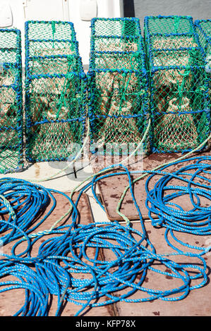 Scampi Netze aus dem Wetter Inseln im Archipel, Westschweden Bohuslän. Scampi sind auch die Bucht von Dublin Garnelen und Kaisergranate bekannt Stockfoto