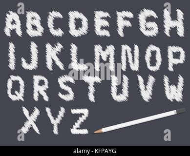 Doodle vektor Alphabet Buchstaben, Zeichen und Symbole mit Bleistift auf schwarzem Hintergrund Stock Vektor