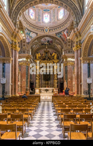 Innenraum der barocken Basilika San Gorg, Victoria, Insel Gozo, Malta | St. Georg Basilika, Victoria, Gozo, Malta Stockfoto