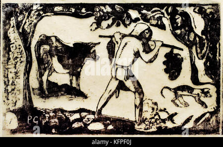 Femme, Animauxet et Feullages - Frau, Tiere und treibt, 1898 Paul Gauguin - Eugène Henri Paul Gauguin 1848 - 1903 war eine französische post-impressionistischen Künstler, Frankreich. (Gestorben ,8 Mai 1903, Atuona, Marquesas Islands, Französisch-Polynesien) Maler, Bildhauer. Paradies, Land der Eden, Bibel Stockfoto