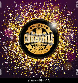 Vektor Frohe Weihnachten und guten Rutsch ins neue Jahr Abbildung mit Typografie Design auf glänzenden glitzerten Hintergrund. Eps 10. Stock Vektor