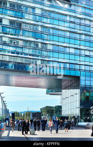 Wien, Österreich - 24 April 2015 Die Vienna International Centre VIC in Österreich. Details der Architektur Stockfoto