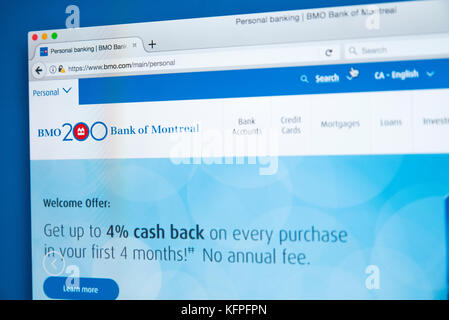 LONDON, UK, 25. Oktober 2017: Die Homepage der offiziellen Website für die Bank von Montreal, am 25. Oktober 2017. Stockfoto