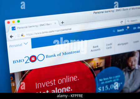 LONDON, UK, 25. Oktober 2017: Die Homepage der offiziellen Website für die Bank von Montreal, am 25. Oktober 2017. Stockfoto