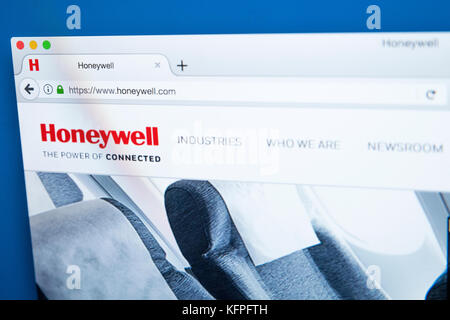 LONDON, UK, 25. Oktober 2017: Die Homepage der offiziellen Website für Honeywell International Inc., einem amerikanischen Unternehmen, das kommerzielle produziert ein Stockfoto