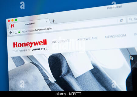 LONDON, UK, 25. Oktober 2017: Die Homepage der offiziellen Website für Honeywell International Inc., einem amerikanischen Unternehmen, das kommerzielle produziert ein Stockfoto