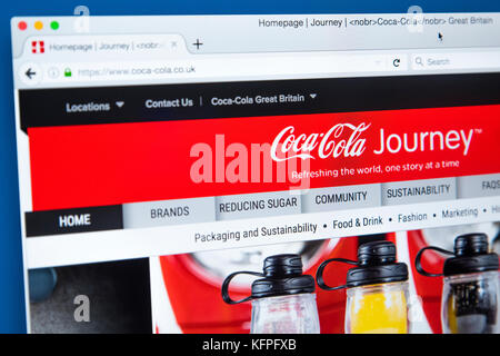 LONDON, UK, 25. Oktober 2017: Die Homepage der Offizielle Website der Coca-Cola Company, am 25. Oktober 2017. Stockfoto