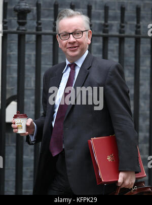 London, Großbritannien. 31 Okt, 2017. Michael Gove Staatssekretär für Umwelt, Ernährung und Angelegenheiten des ländlichen Raums nimmt an einer Kabinettssitzung am 10 Downing Street in London Quelle: WFPA/Alamy leben Nachrichten Stockfoto